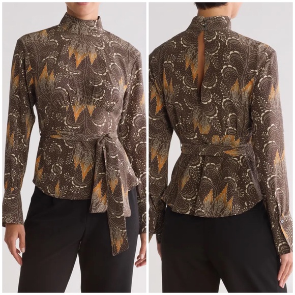 EQUIPMENT Yuna Long Sleeve Tie Waist Silk Top Size 12 - Picture 4 of 12